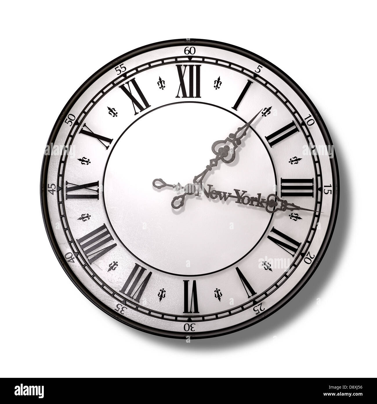 Une description littérale de l'adage new york minute d'une horloge ancienne avec mains en métal avec l'aiguille des minutes dire new york le Banque D'Images