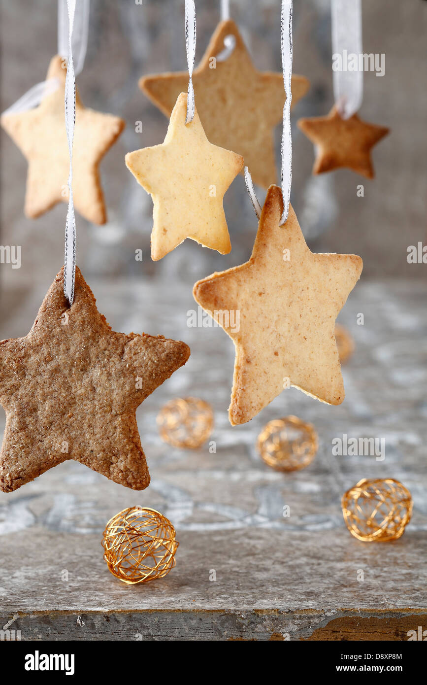 Star-shaped shortbread cookies de Noël Banque D'Images
