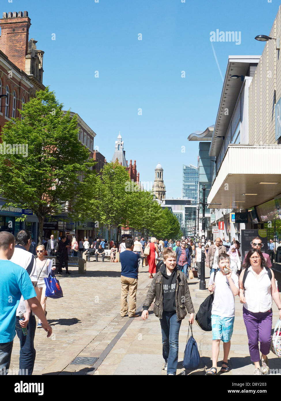 Rue du marché de la principale rue commerçante à Manchester, UK Banque D'Images