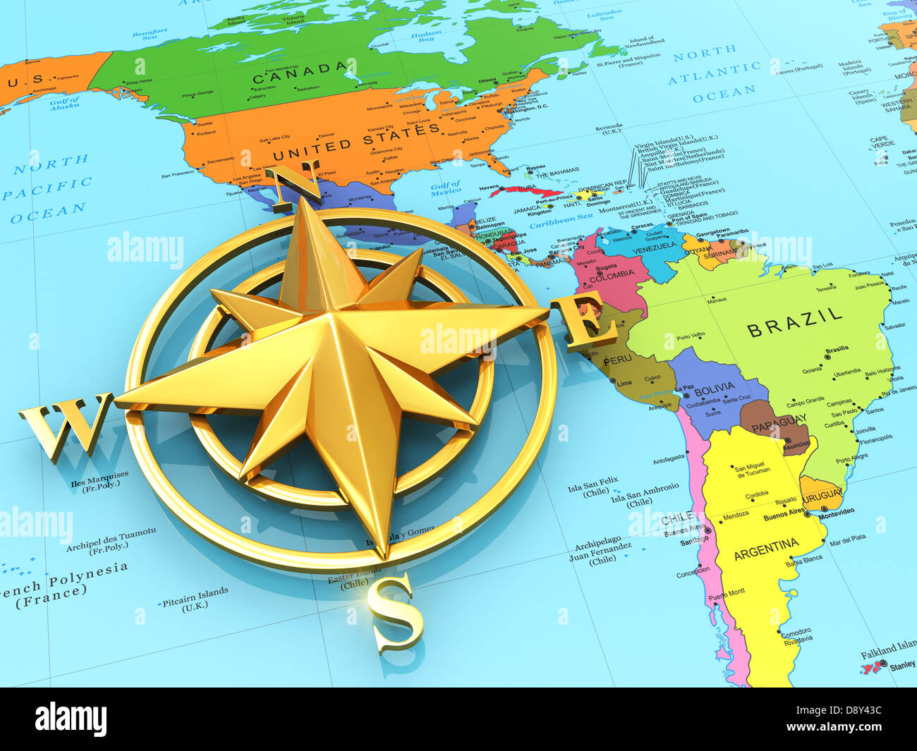 Signe de navigation ou compas sur une carte politique. 3d Photo Stock -  Alamy
