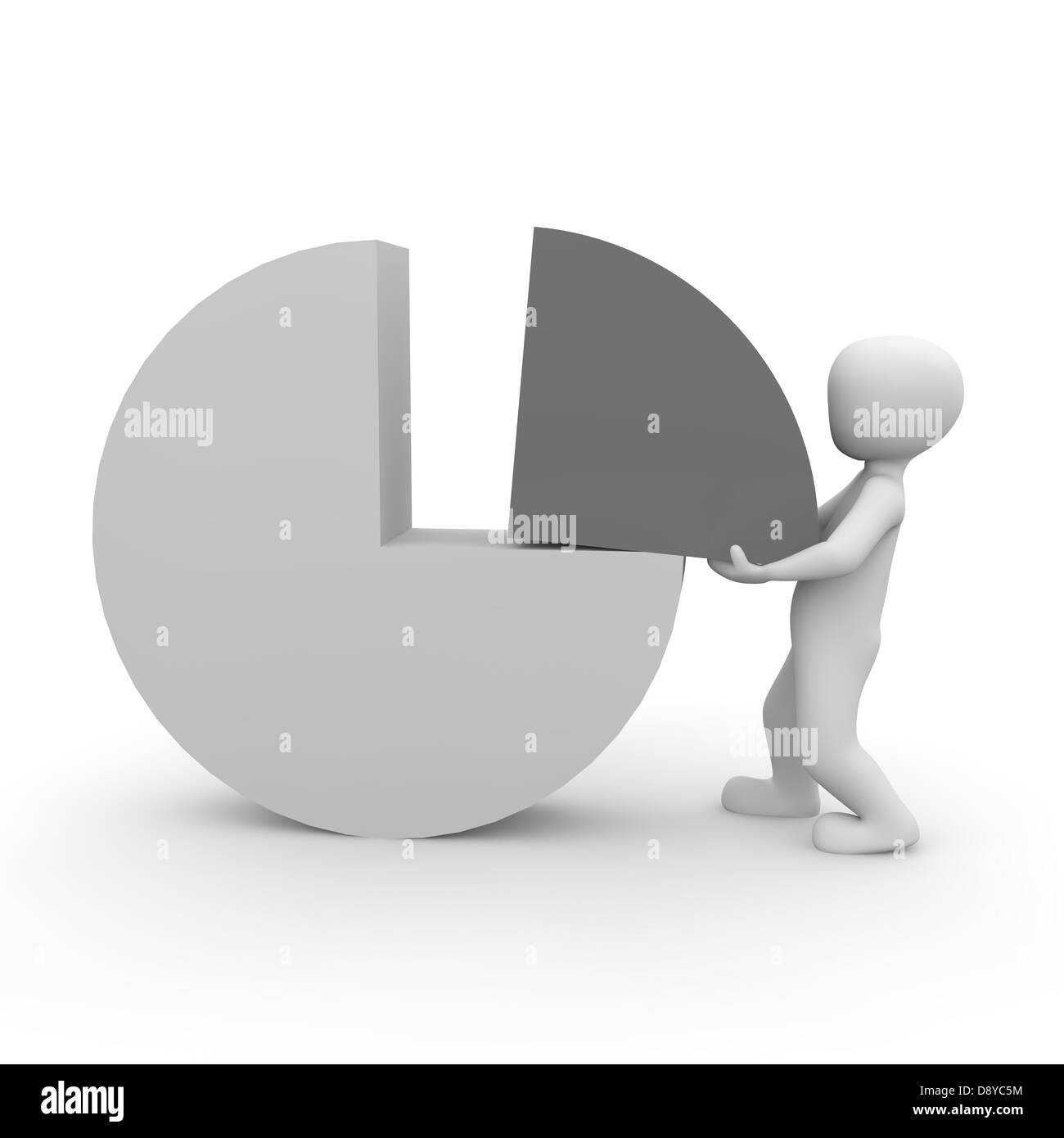 Un personnage créé un diagramme circulaire avec trimestre zone grise. Banque D'Images