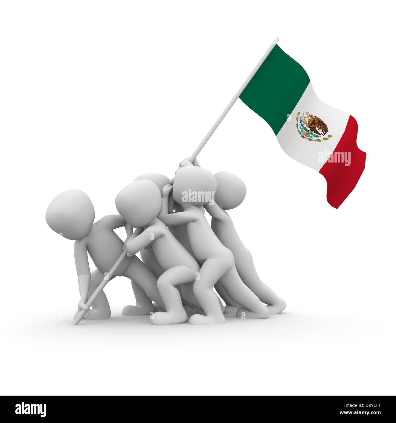 Les personnages veulent hisser le drapeau mexicain ensemble. Banque D'Images