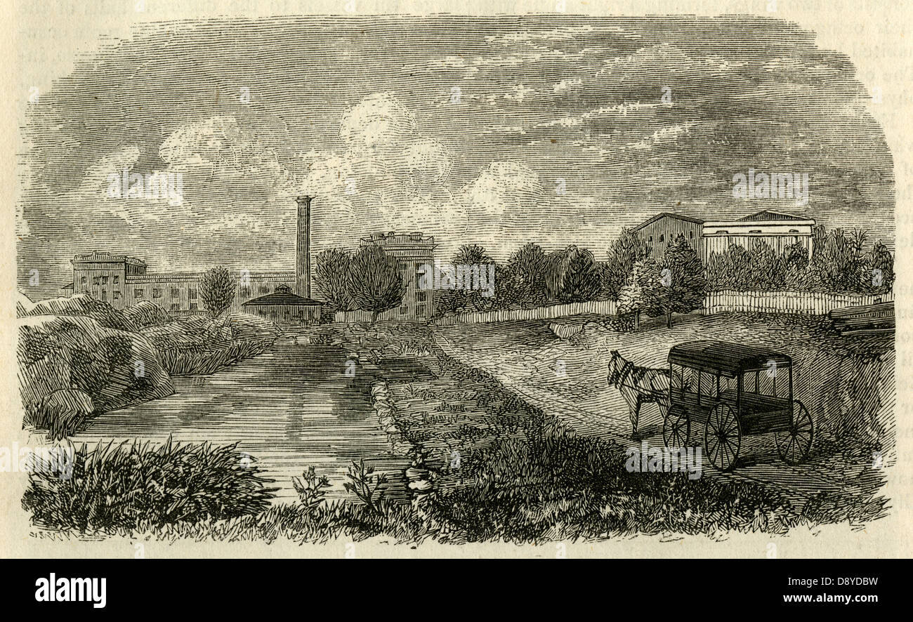 1866, gravure de la route vers l'asile Blackwell Steamboat Landing. Banque D'Images