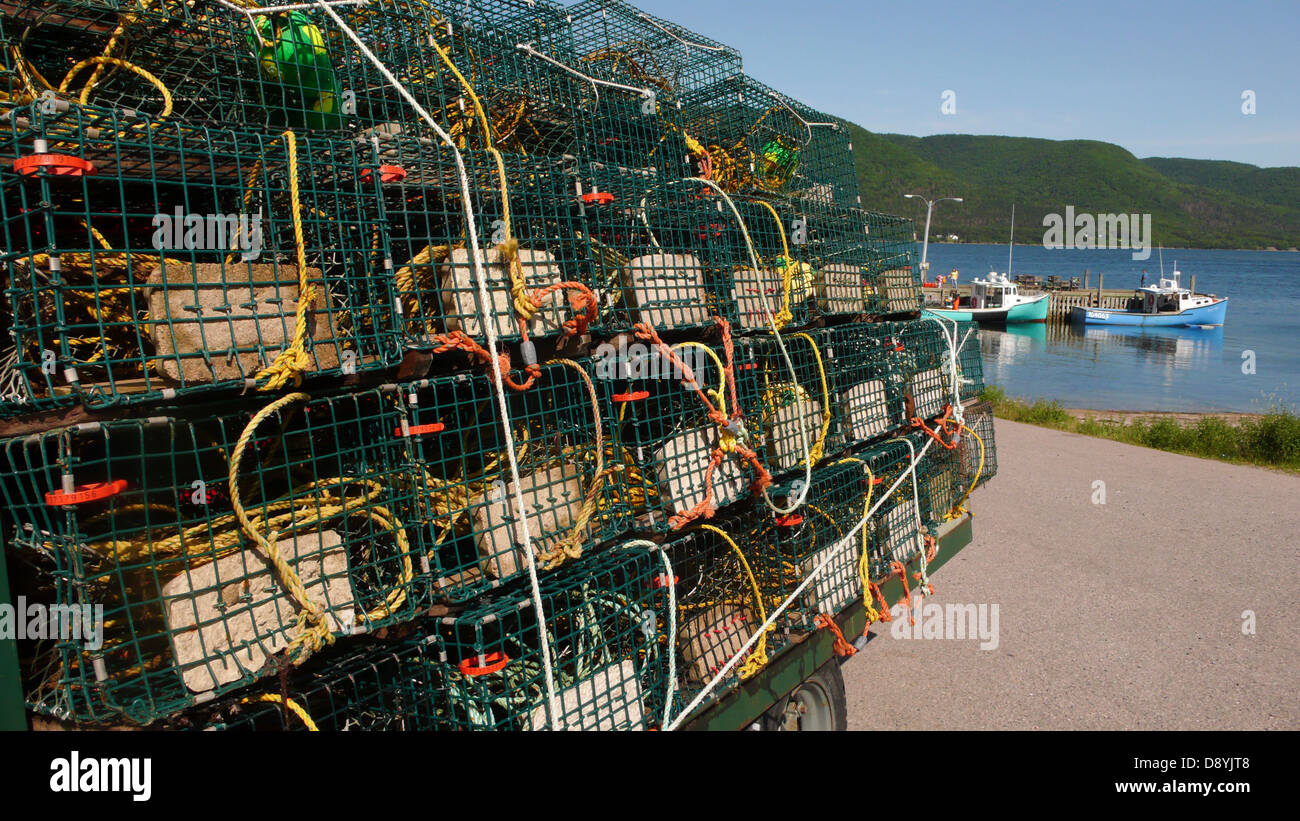 Les casiers à homards retiré le dernier jour de la saison de pêche au homard dans la région de Englishtown, Banque D'Images