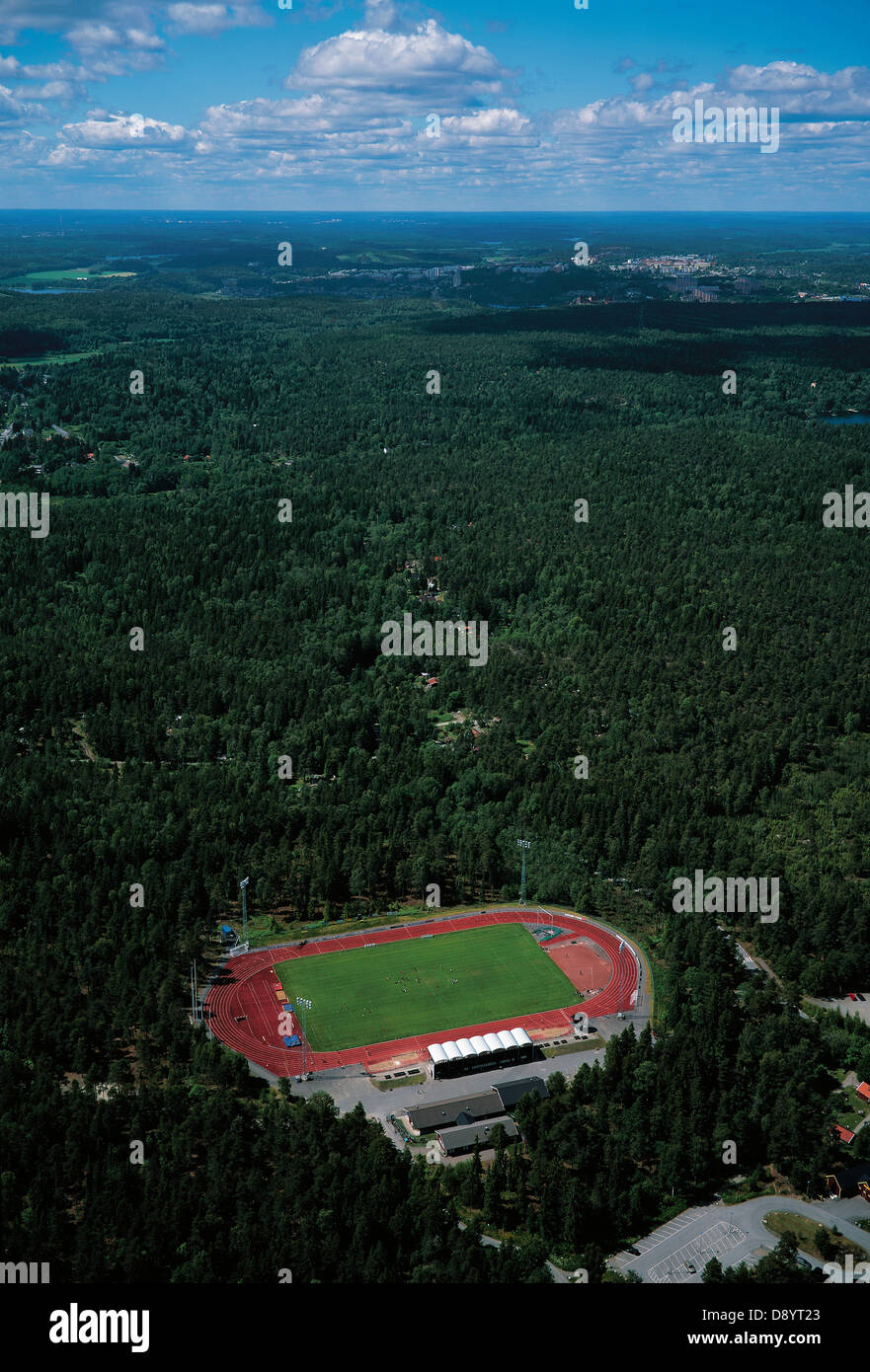 Photographie aérienne d'un match de football. Banque D'Images