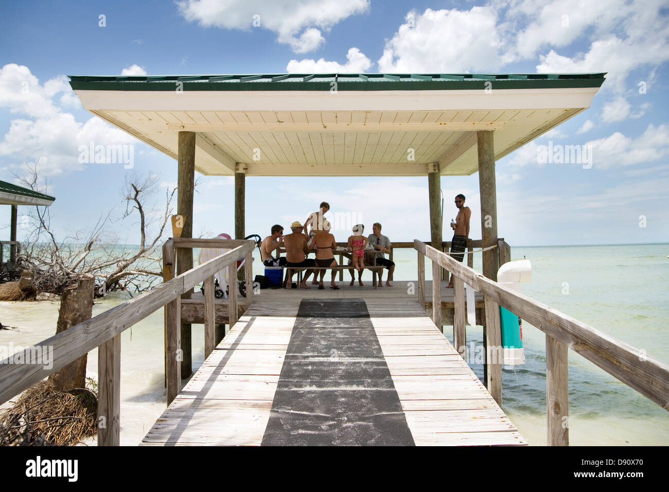 Groupe de touristes relaxing on jetty Banque D'Images