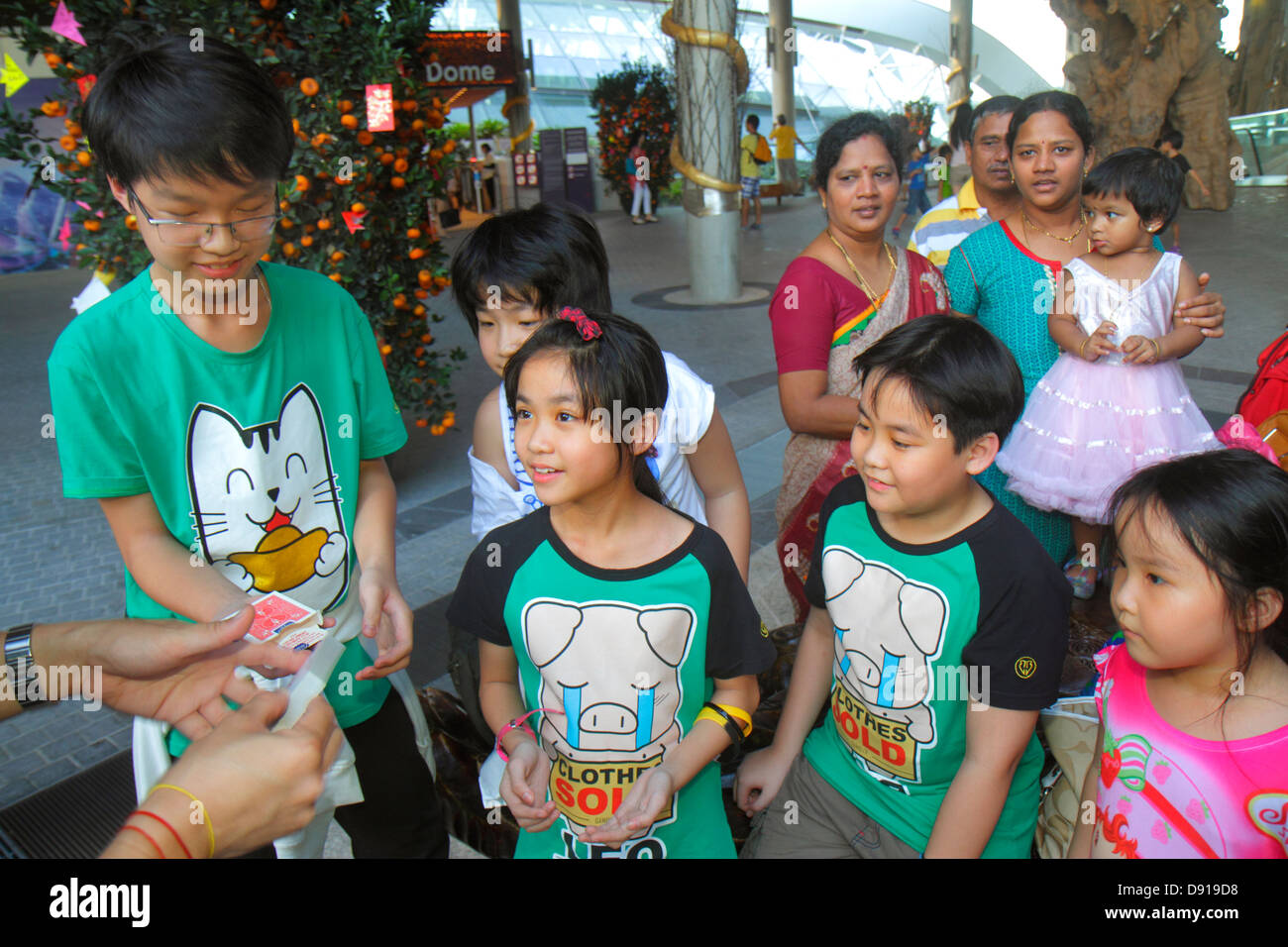 Singapour, jardins près de la baie, parc, Asiatiques asiatiques immigrants ethniques minorités, adultes homme hommes, magicien, divertissement, trick, magie, Banque D'Images