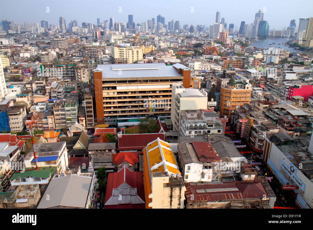 Bangkok Thaïlande,Thai,Samphanthawong,Chinatown,vue aérienne du dessus,vue,bâtiments,urbain,horizon de la ville,gratte-ciel,Chao Phraya River,Thai130 Banque D'Images