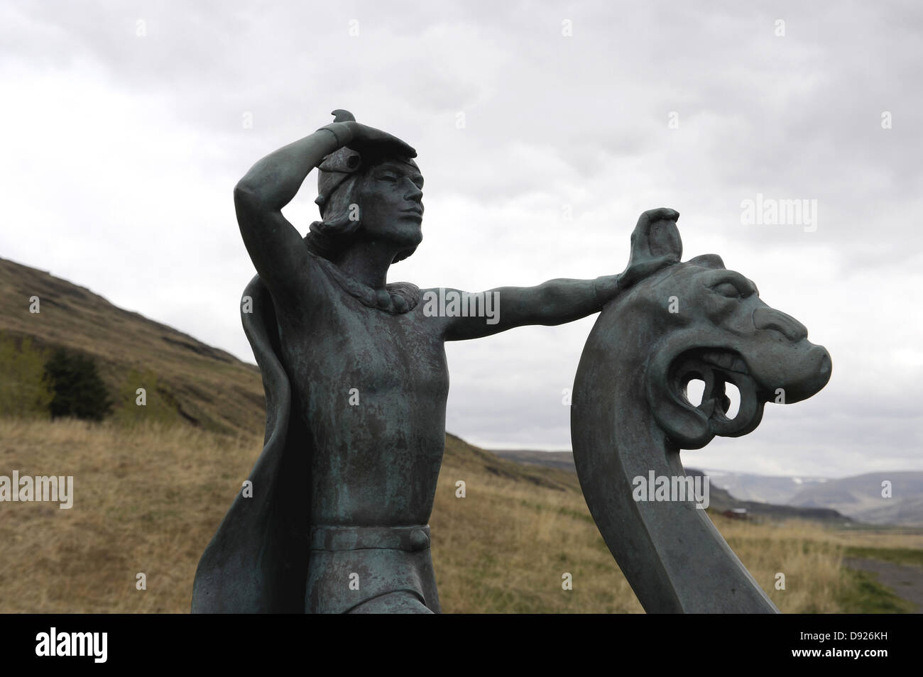 Eiríksstaðir, statue, à l'ouest de l'Islande, Islande Banque D'Images