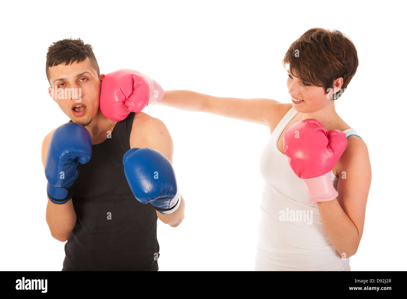 Couple de boxe isolated over white background Banque D'Images