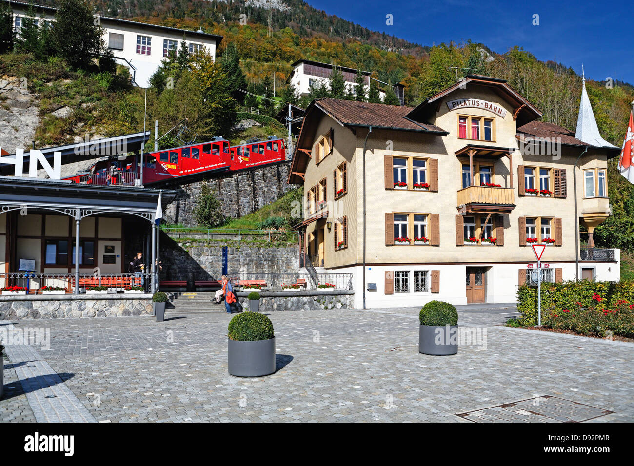 La gare de chemin de montagne Pilatus, Giswil, Suisse Banque D'Images