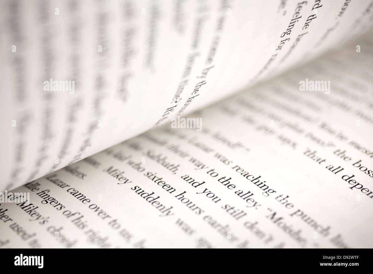 Texte sur les pages d'un livre ouvert, extreme close-up Banque D'Images