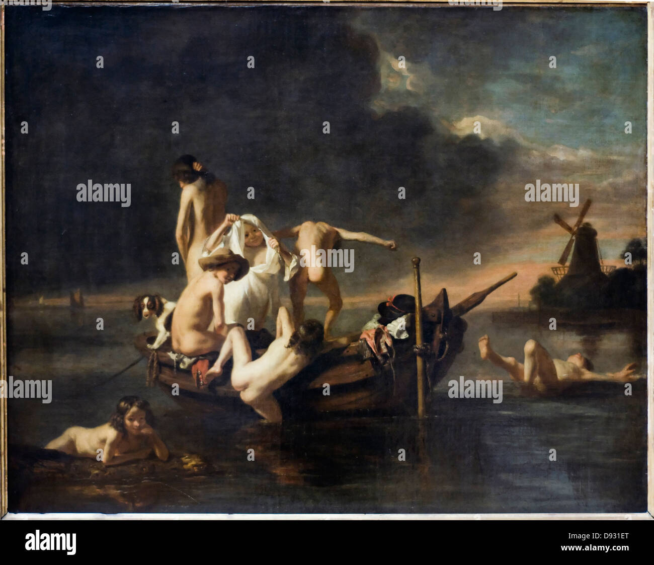Nicolaes MAES La natation 1655-1660 XVII siècle école flamande Paris Louvre Museum Banque D'Images