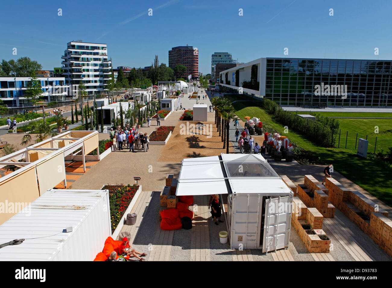 Des expositions et des bâtiments à l'International Garden Show 2013 (IGS) sur l'île de Wilhelmsburg à Hambourg, Allemagne. Banque D'Images