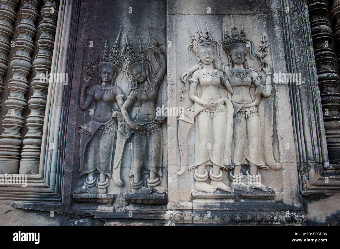 Les danseuses Apsara, bas-relief d'Angkor, au Cambodge Banque D'Images