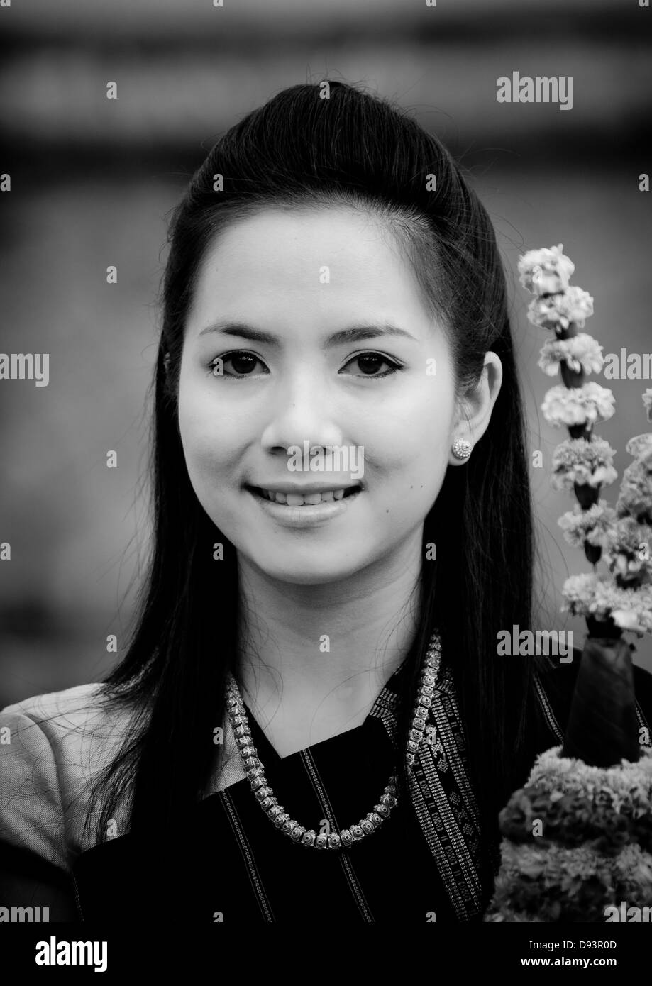 Au cours de la femme Mai Rp Célébration du Nouvel An Lao, Luang Prabang, Laos Banque D'Images