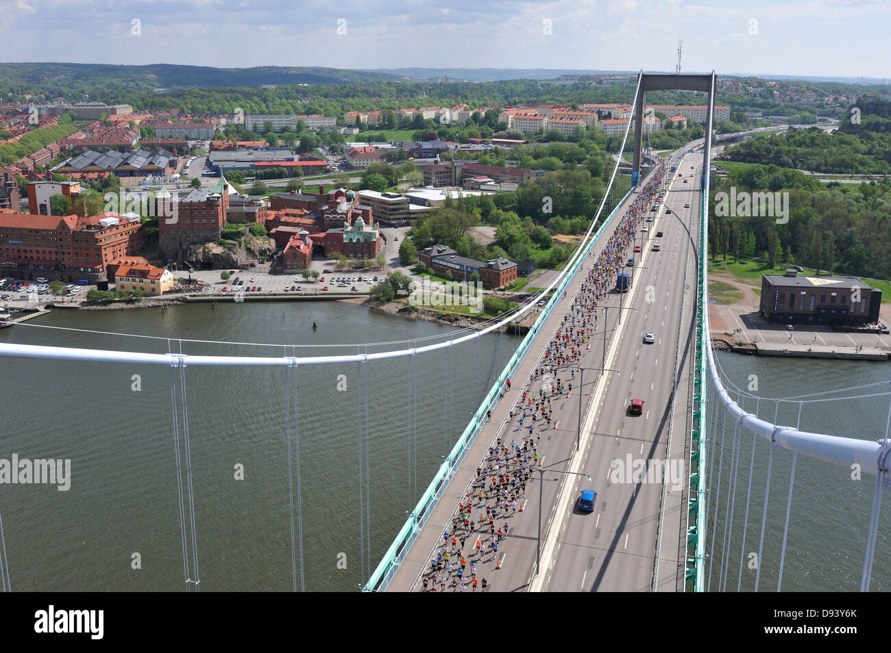 Portrait des coureurs de marathon sur le pont Banque D'Images