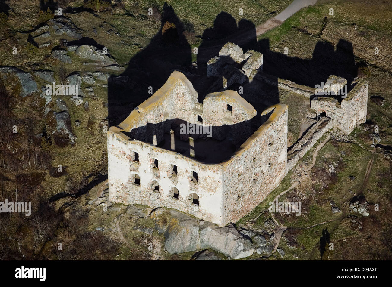 Une ruine, vue aérienne, la Suède. Banque D'Images