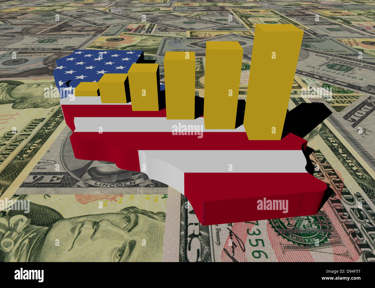 Le graphique sur la Californie carte drapeau avec des dollars illustration Banque D'Images