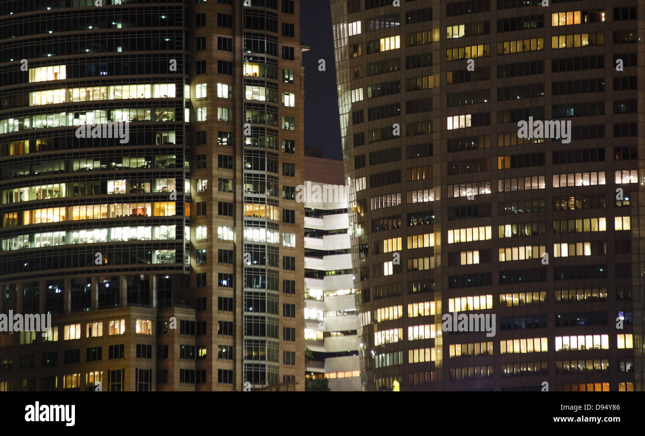 Détail des gratte-ciel de nuit faisant partie de la ville de Sydney, Australie Banque D'Images