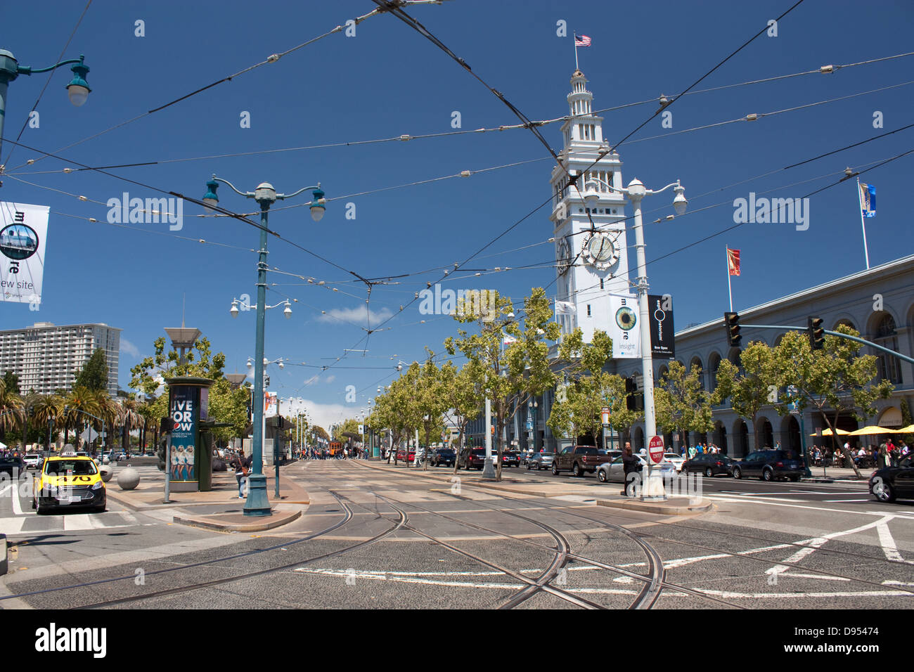 Les voies de tramway sur l'Embarcadero, San Francisco Banque D'Images