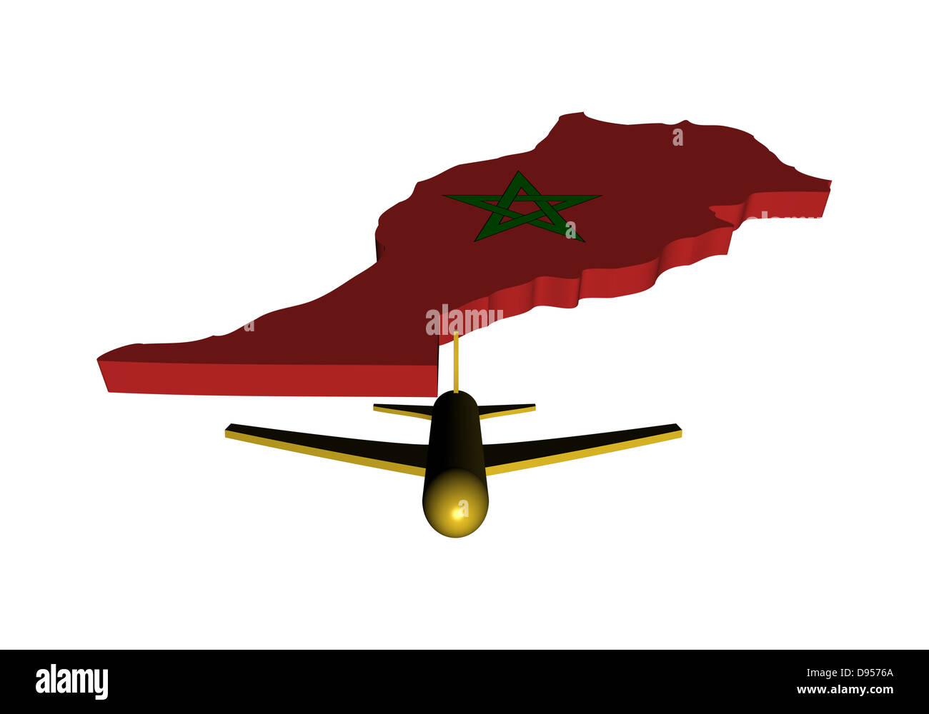 Avion au décollage du Maroc carte drapeau illustration Banque D'Images