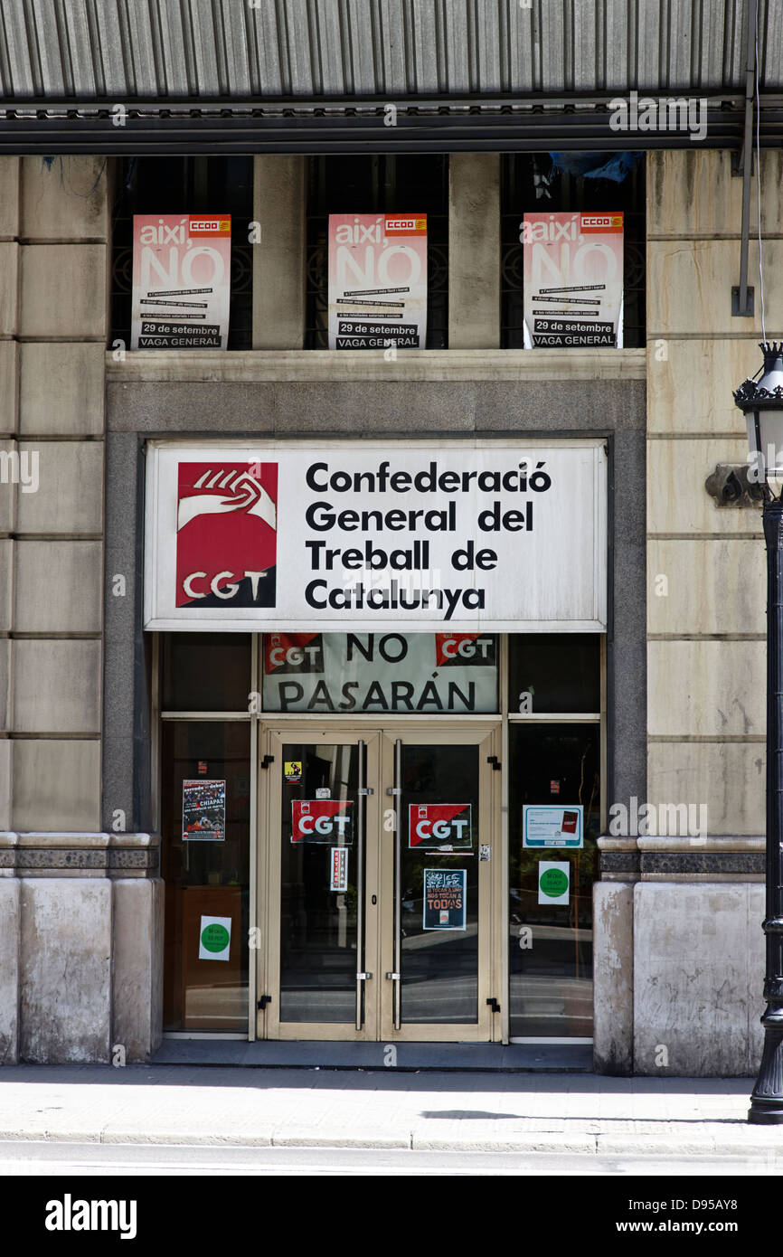 Confederacio general del Treball de catalunya syndicat CGT ESPAGNE Catalogne Barcelone bureaux Banque D'Images