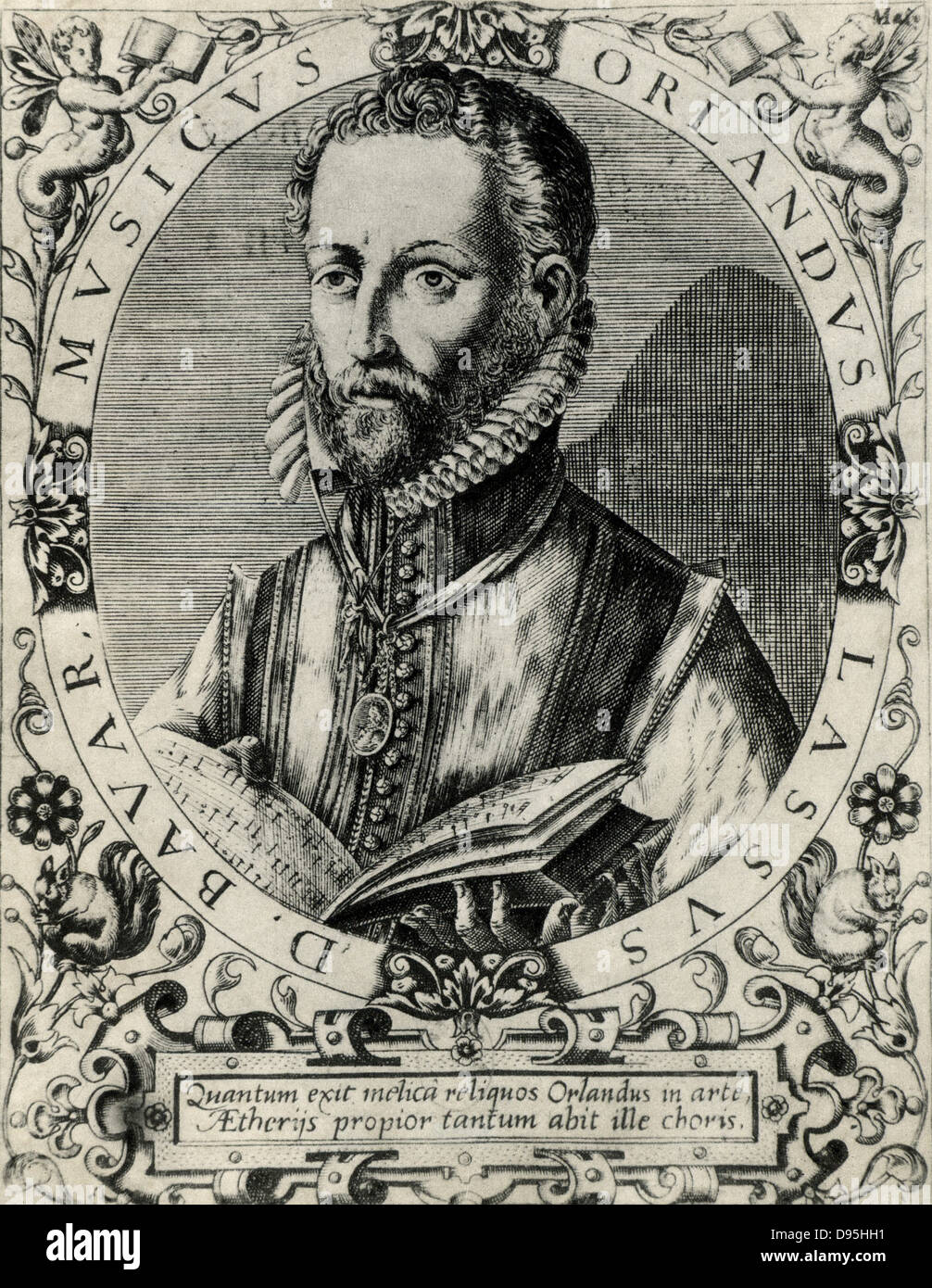 Orlando Lassus (Orlando di Lasso - c1532-1594) compositeur et musicien depuis les Pays-Bas. Actif en Italie, l'Angleterre et la France, il a composé deux œuvres sacrées et profanes. Anoblie par Maximilien II en 1570. À partir d'une gravure sur cuivre. Banque D'Images