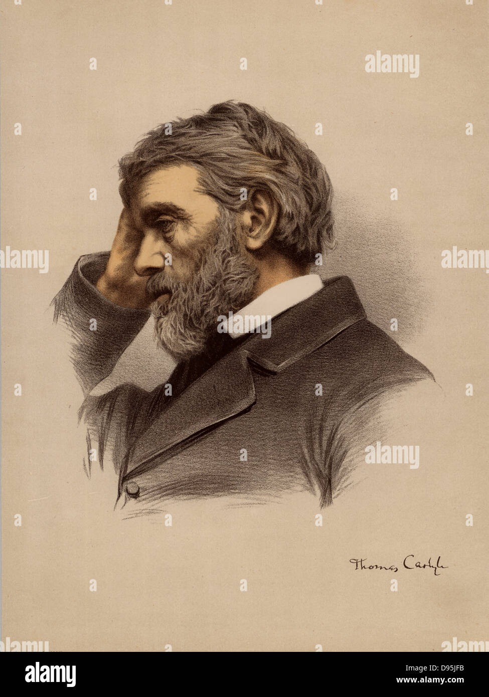Thomas Carlyle (1795-1881) origine écossaise, historien et essayiste britannique. À partir de 'Le National Portrait Gallery" (Londres, c1880). Lithographie teintée. Banque D'Images
