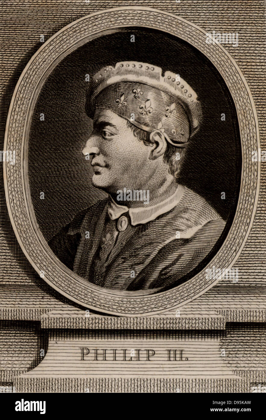 Philippe III, le Hardi (1245-1285) membre de la dynastie capétienne, roi de France de 1270. La gravure sur cuivre, 1793. Banque D'Images