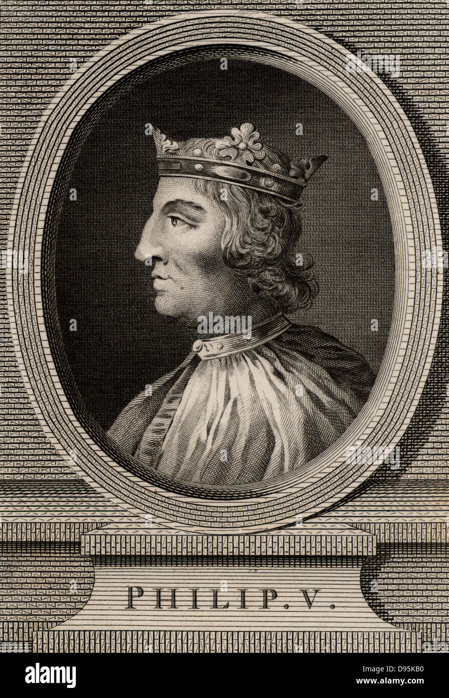 Philippe V, le Grand (1293-1322) membre de la dynastie capétienne, roi de France de 1316. La gravure sur cuivre, 1793. Banque D'Images
