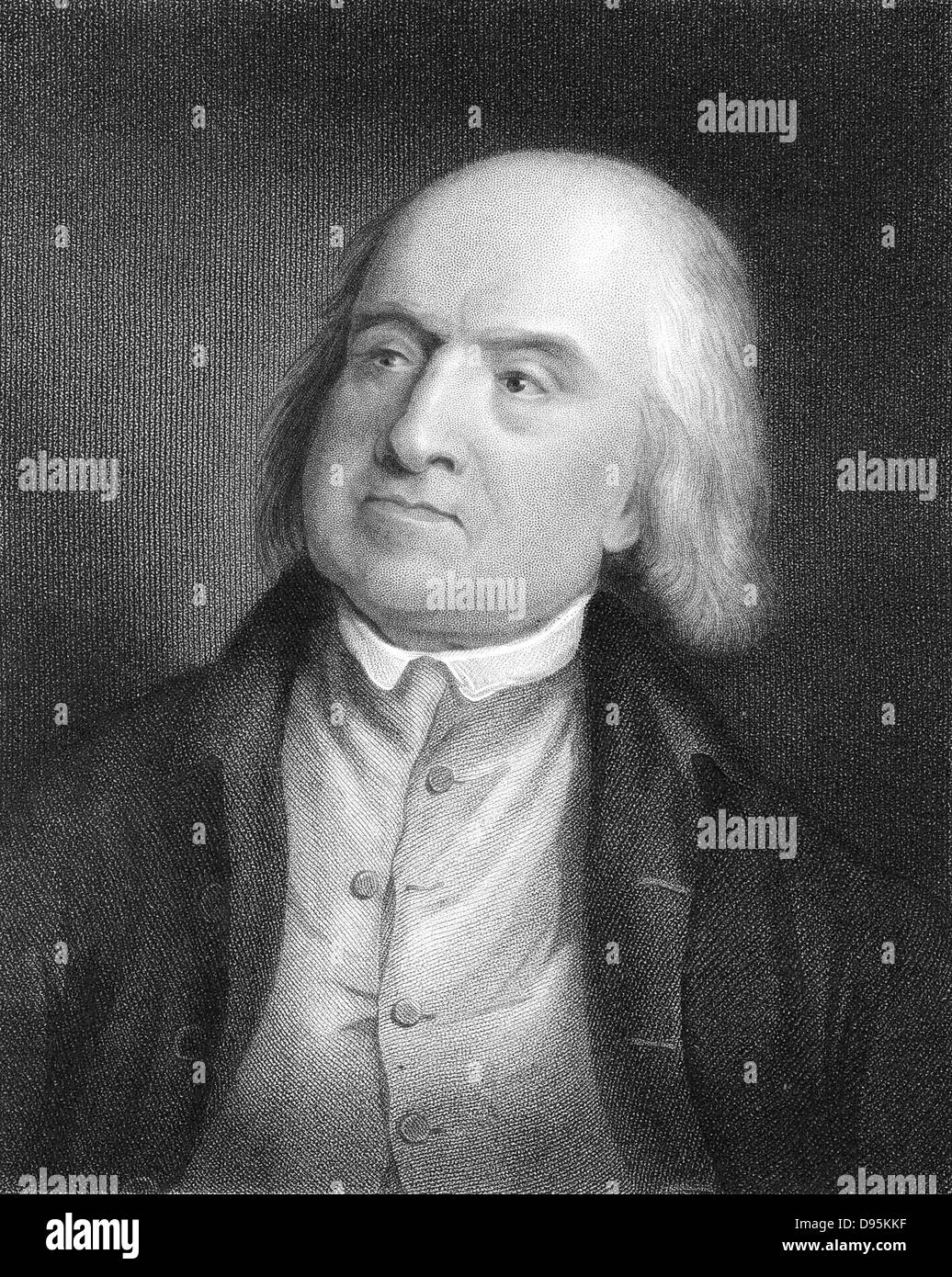Jeremy Bentham (1748-1832) Philosophe et réformateur social anglais (l'Utilitarisme) L'un des fondateurs de l'University College de Londres. Gravure Banque D'Images