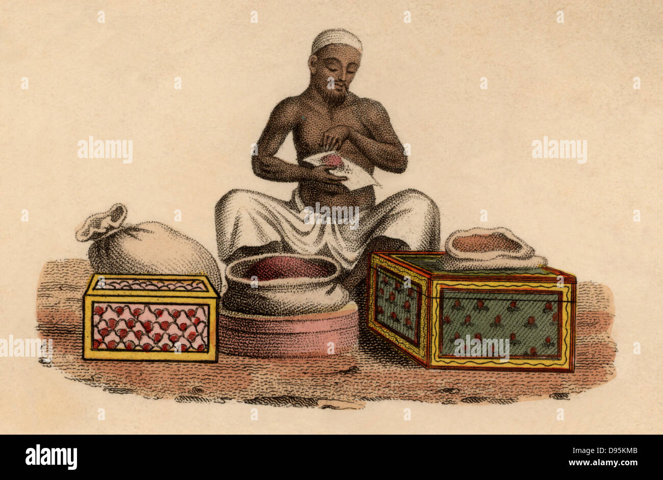 Parfumeur indien : la main, gravure publiée Rudolph Ackermann, Londres, 1822. Banque D'Images