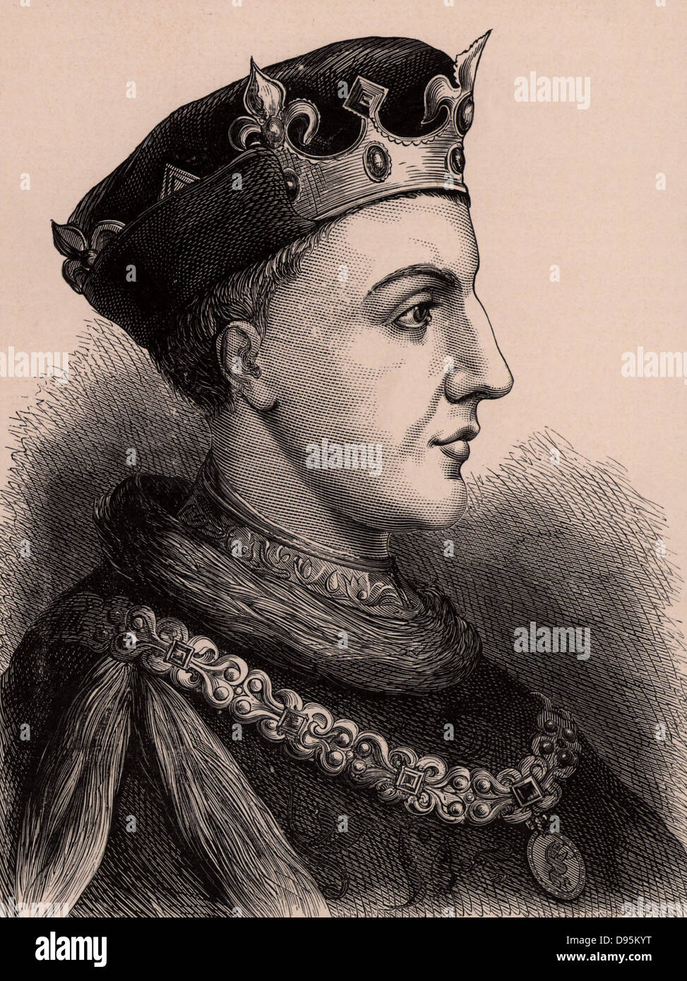 Henry V (1387-1422) Roi d'Angleterre à partir de 1413. En 1415 il a rouvert la Guerre de Cent Ans. Mort de dysenterie en 1422 tout en poursuivant la campagne sur ses prétentions sur le trône français. Un membre de la dynastie des Lancastre. La gravure sur bois c1900. Banque D'Images