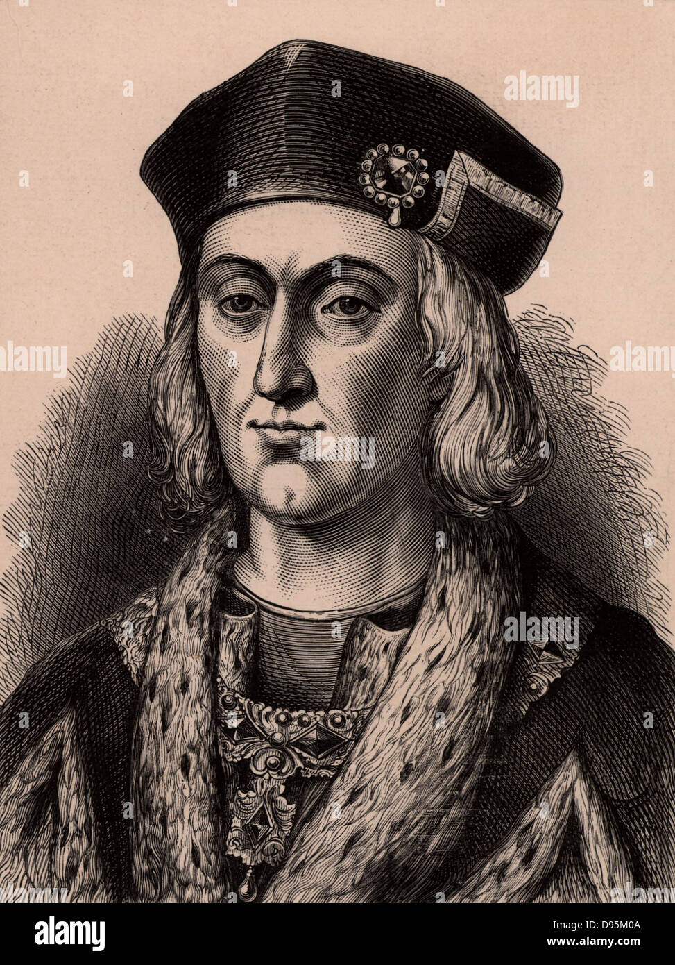 Henry VII Tudor (1457-1509) premier roi d'Angleterre à partir de 1485. Défait Richard III au Bosworth Field le 22 août 1485, la bataille qui a mis fin à la guerre des Deux-Roses. La gravure sur bois c1900. Banque D'Images