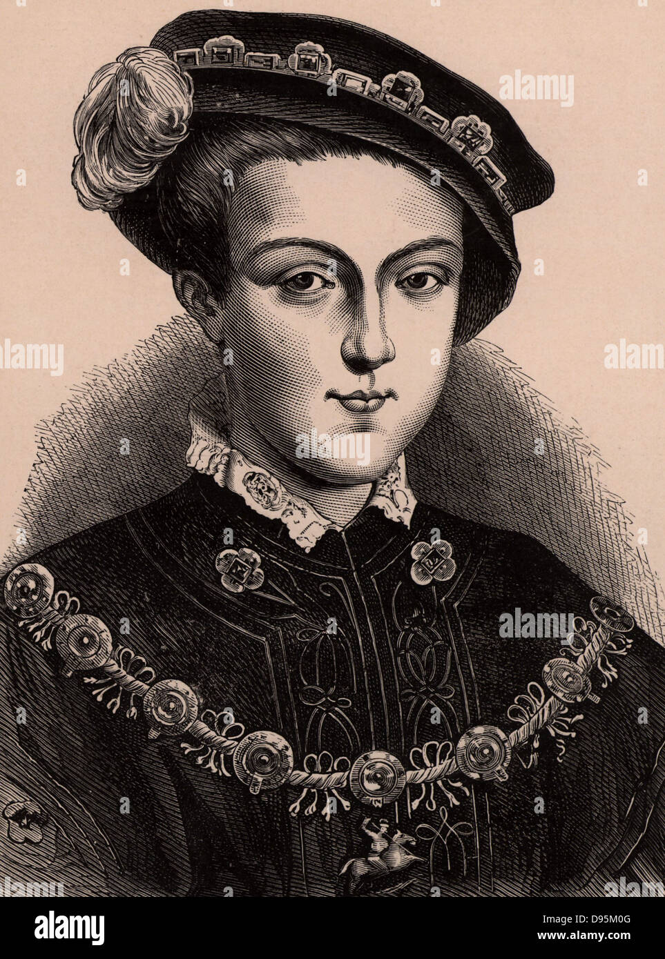 Édouard VI (1537-1553) Roi d'Angleterre et d'Irlande de 1547. Fils de Henry VIII et de sa troisième épouse, Jeanne Seymour. Toujours un enfant malade, il est mort de causes naturelles. Un membre de la dynastie des Tudors. La gravure sur bois c1900. Banque D'Images