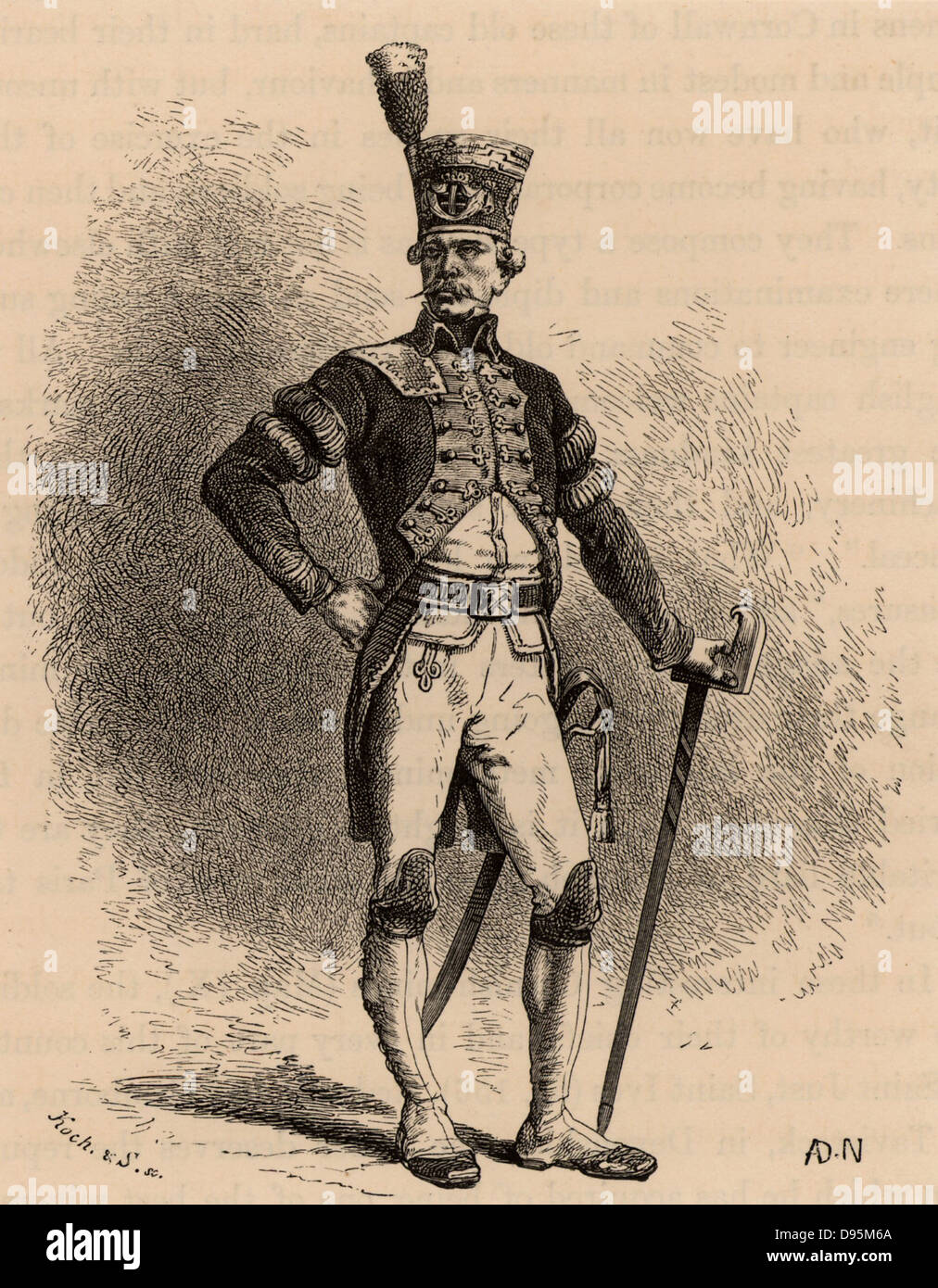 Le capitaine de l'exploitation minière en pleine tenue de cérémonie et portant son bâton d'office : Saxe, Allemagne. À partir de la 'vie souterraine ; ou, des Mines et des mineurs" par Louis Simonin (Londres, 1869). La gravure sur bois. Banque D'Images
