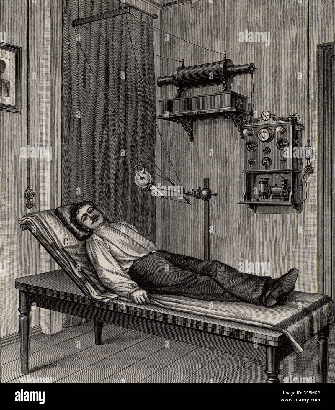 X-ray sont prises d'un thorax du patient. Le X-ray pate est sous le patient à C. De 'Die' par Naturkrafte M Wilhelm Meyer (Leipzig, 1903). Banque D'Images