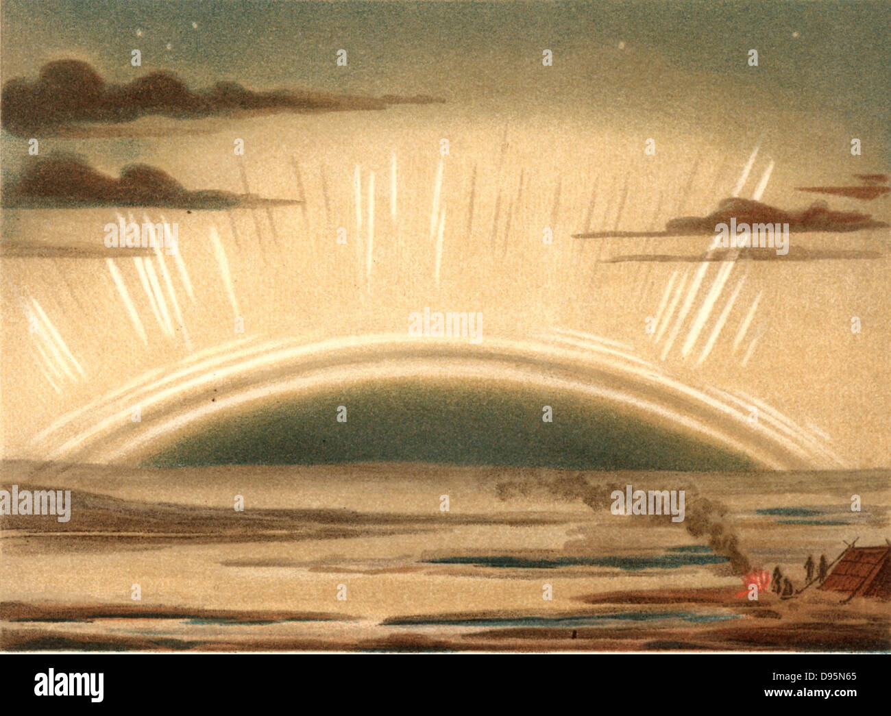 Aurora Borealis ou Northern Lights a observé à partir de l'île de Sky, de l'Écosse, le 11 septembre 1874. Causés par les particules à haute vitesse éjectées du Soleil, ils sont le plus fréquemment observées au cours des périodes d'un maximum de taches solaires. À partir de 'ie' par Naturkrafte M Wilhelm Meyer (Leipzig, 1903). Chromolithographie. Banque D'Images