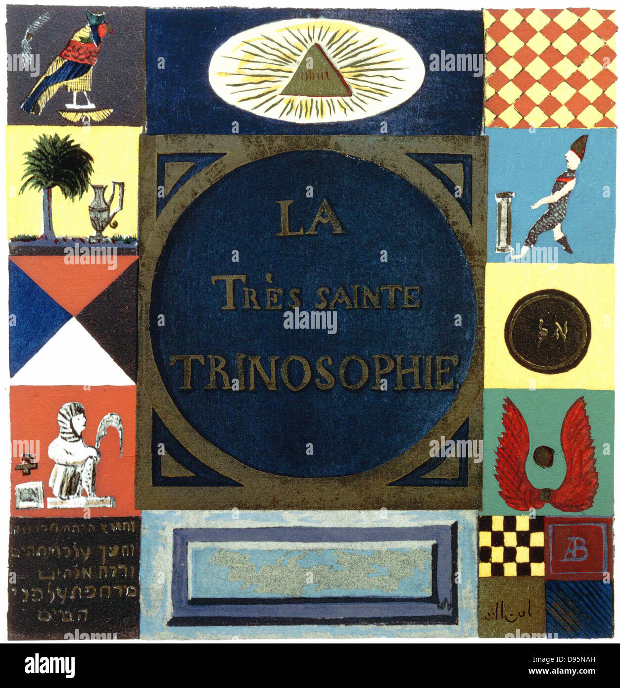 Page de titre de 'La Tres Sainte Trinosophie'. 18e siècle-cabalistiques manuscrit alchimique attribuée au Comte de Sainte-Germain, montrant des symboles résumant l'hermétisme Banque D'Images