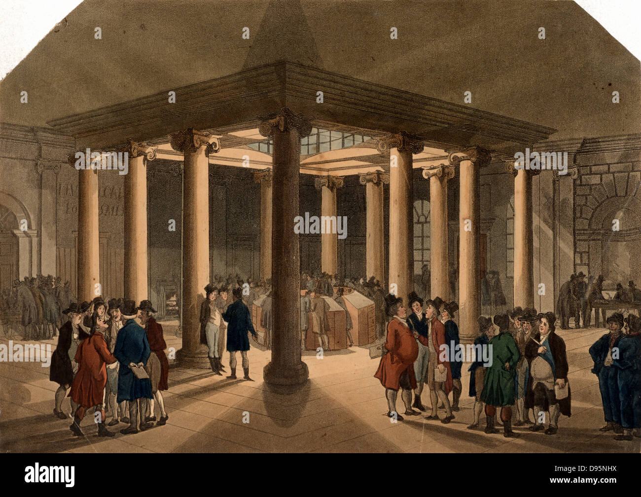 Échange de charbon, Thames Street, Londres. Un marché de produits de base où le charbon a été échangé. Illustration par Pugin & Rowlandson 'Microcosm de Londres' Ackermann, Londres 1808-1810. L'aquatinte. Banque D'Images