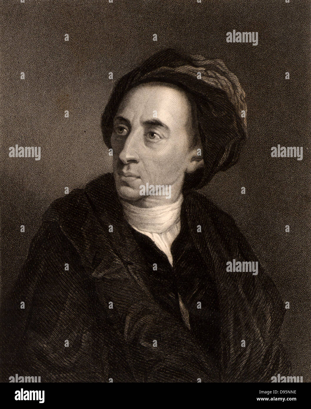 Alexander Pope (1688-1744) poète anglais. Gravure tirée de "la galerie de portraits" tome V, par Charles Knight (Londres, 1835). Banque D'Images