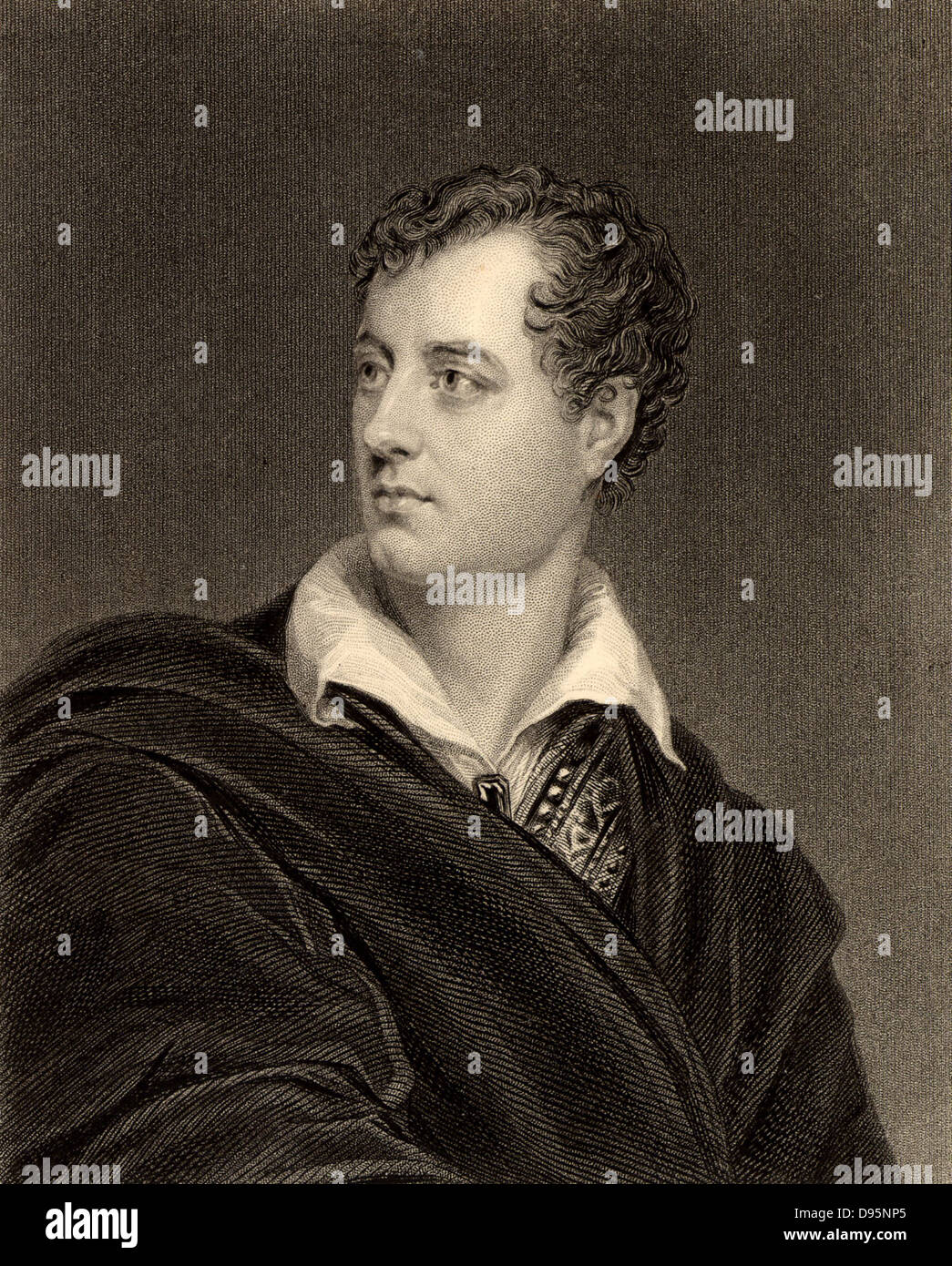 George Gordon, Lord Byron (1788-1824) poète romantique anglais d'origine écossaise. Gravure tirée de "Le monde est grand hommes" (Londres, c1870). Banque D'Images