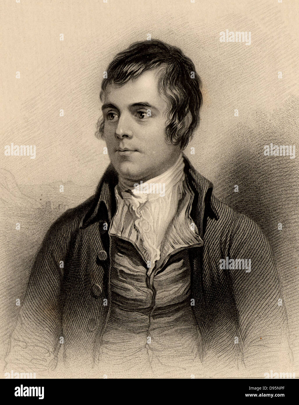 Robert Burns (1759-1795), poète écossais né à Alloway, près d'Ayr. Burns est mort d'endocardite rhumatismale. Gravure tirée de 'un dictionnaire biographique de personnalités Ecossais' par Thomas Thomson (1870). Banque D'Images
