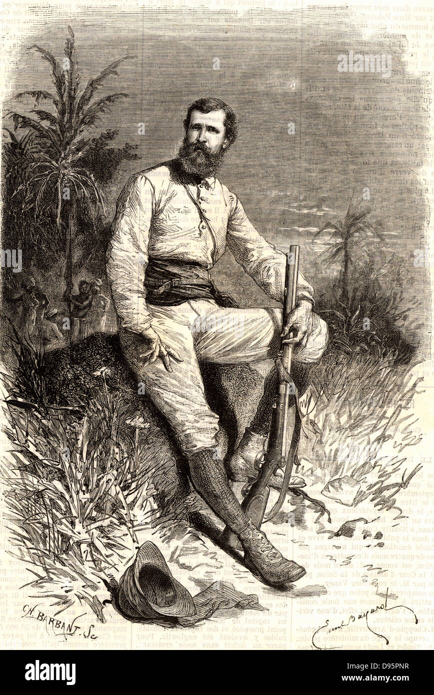 Verney Lovett Cameron (1844-1894) Explorateur anglais en Afrique centrale. Né à Radipole près de Weymouth, Dorset. Après la gravure d'une photographie publiée en 1877 l'année Cameron's voyages ont été publiés sous le titre de 'l'ensemble de l'Afrique". À partir de 'Le Voleur' (Paris, 2 mars 1877). La gravure. Banque D'Images