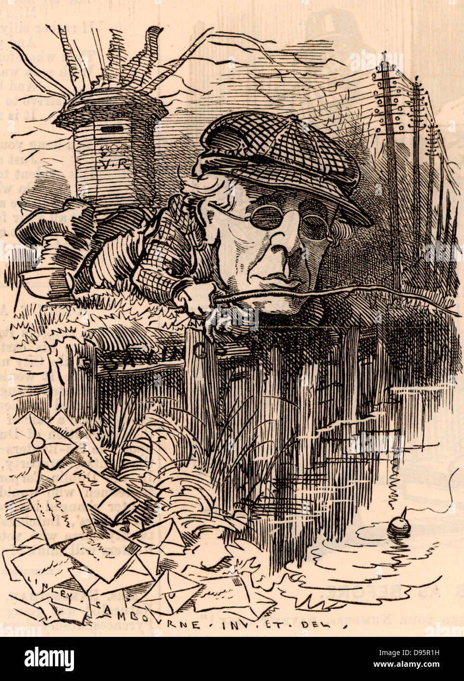 Henry Fawcett (1833-1884, homme politique et économiste français, né à Salisbury, Wiltshire. Maître-général (1880-1884) il présente le colis postal en 1882. Aveuglé dans un accident de tir en 1858. Linley Sambourne Cartoon par Edward dans la série de portraits de fantaisie du poinçon de 'Punch' (Londres, 5 novembre 1881). Banque D'Images