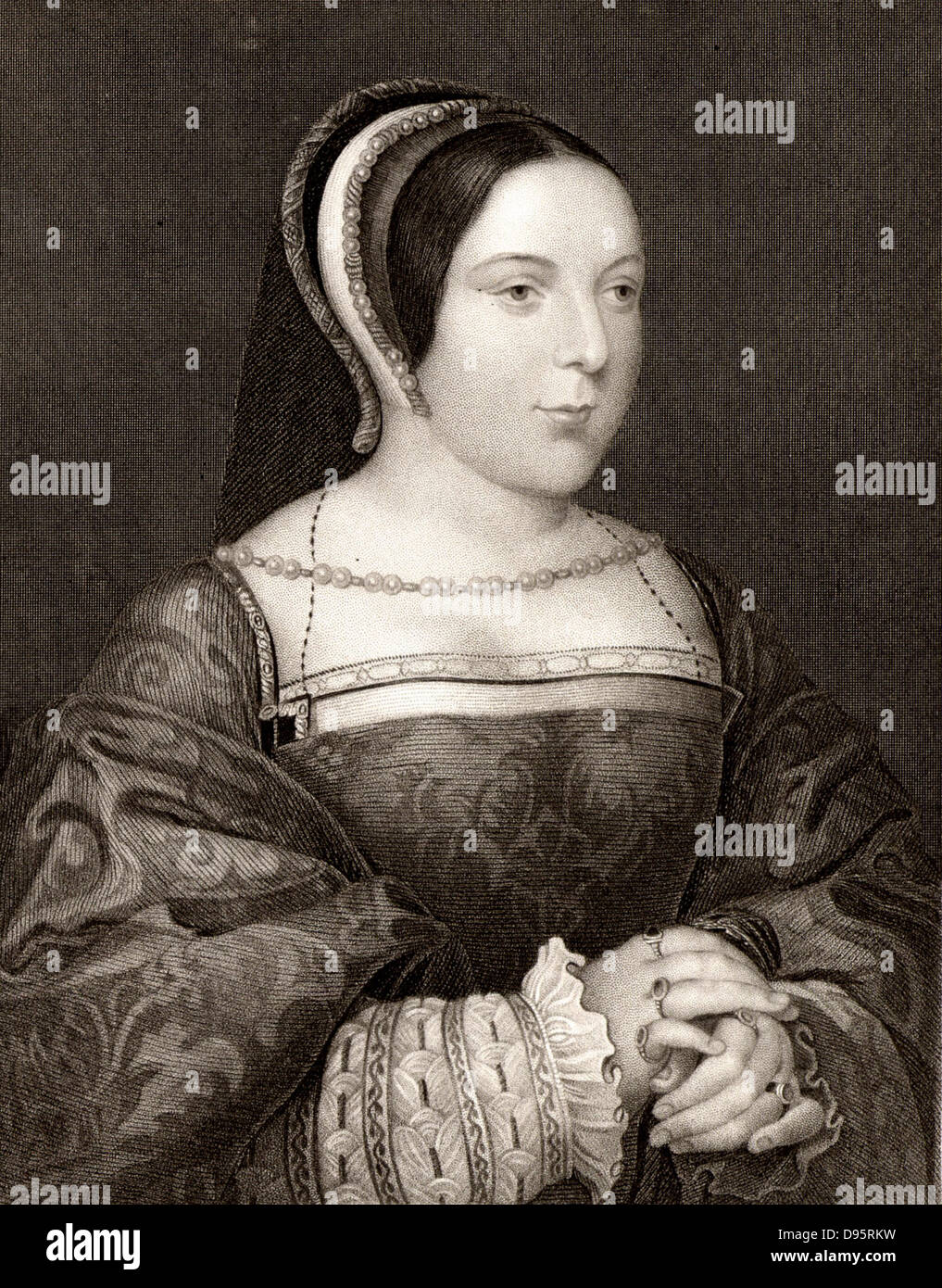 Margaret Tudor (1489-1541) reine consort de l'Écosse, était la fille d'Henri VII d'Angleterre. Marié Jacques IV d'Écosse en 1503. Après gravure portrait par Holbein. Banque D'Images