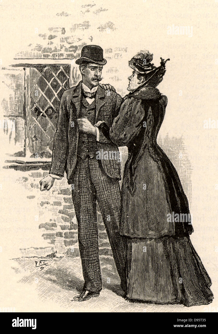 L'aventure de la face jaune'. L'Effie Grant Munro plaide avec son mari, Jack, à lui faire confiance malgré son comportement suspect. À partir de 'Les aventures de Sherlock Holmes' par Conan Doyle à partir de 'Le Strand Magazine' (Londres, 1893). Illustration par Sidney Paget E, le premier artiste à dessiner Sherlock Holmes. La gravure. Banque D'Images