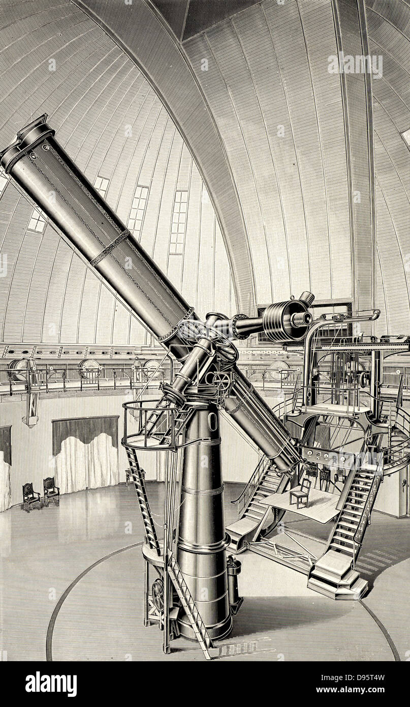 Grande lunette astronomique à l'Observatoire d'Astrophysique de Potsdam, Allemagne. Gravure de 'Die' par Naturkrafte M Wilhelm Meyer (Leipzig, 1903). Banque D'Images
