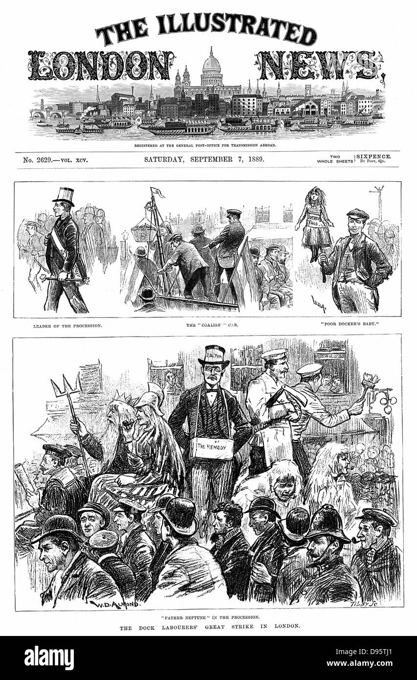 Grève des dockers de Londres 1889 : Scènes le long de la procession des grévistes. Parmi les objectifs de la grève a été mise en place du salaire minimum de 6d (2.5p) par heure, mais il n'a pas .de 'l'Illustrated London News, 7 septembre 1889. Banque D'Images
